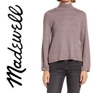 Madewell Mock Neck Bubble Sleeve Ribbed Knit Top Purple Small